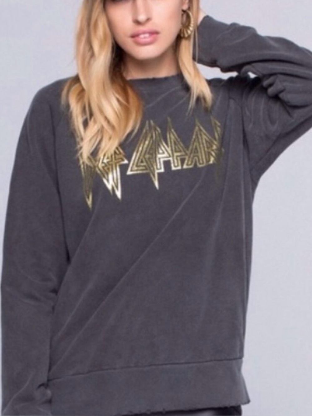 Daydreamer for Free People Retro Style Def Leppard Grey Crewneck Sweatshirt